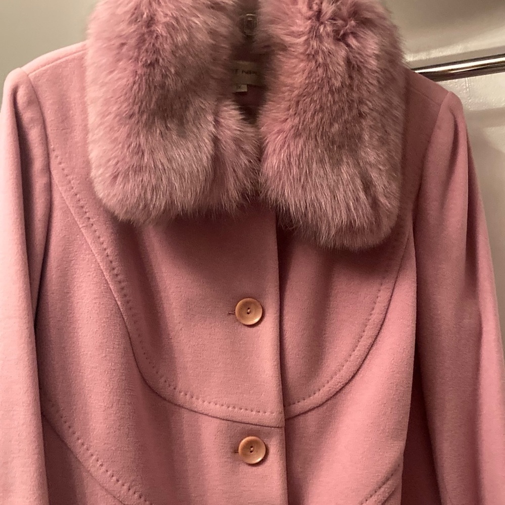 Albert Nipon Pink Pea Coat with Faux Fur Collar